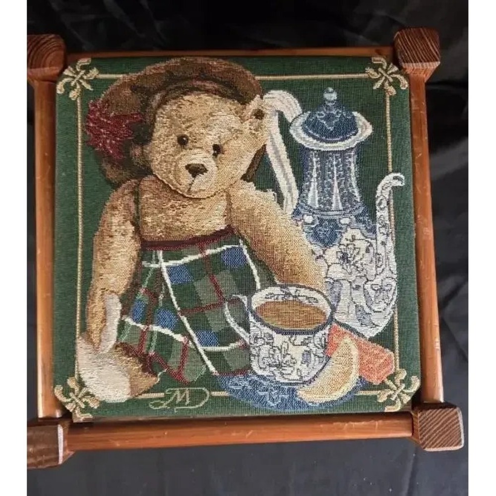 Tapestry Teddy Bear Tea Time Stool